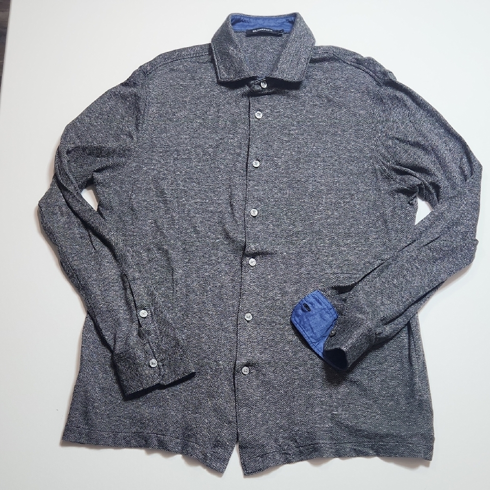 Bugatchi Men’s Button Down Shirt L Gray Long Sleeve 100% Mercerized Cotton